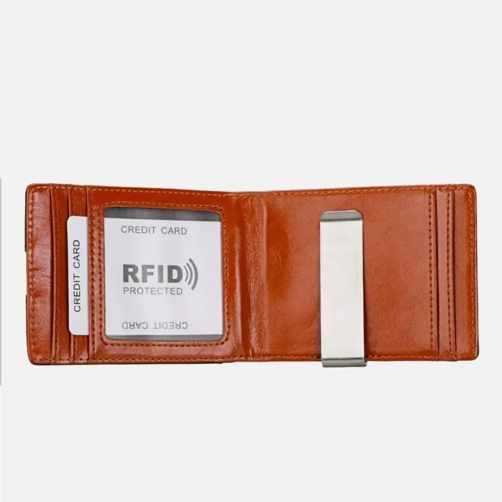 Mens Slim Wallet Minimalist Thin Front Pocket Leather Card Holder RFID Blocking